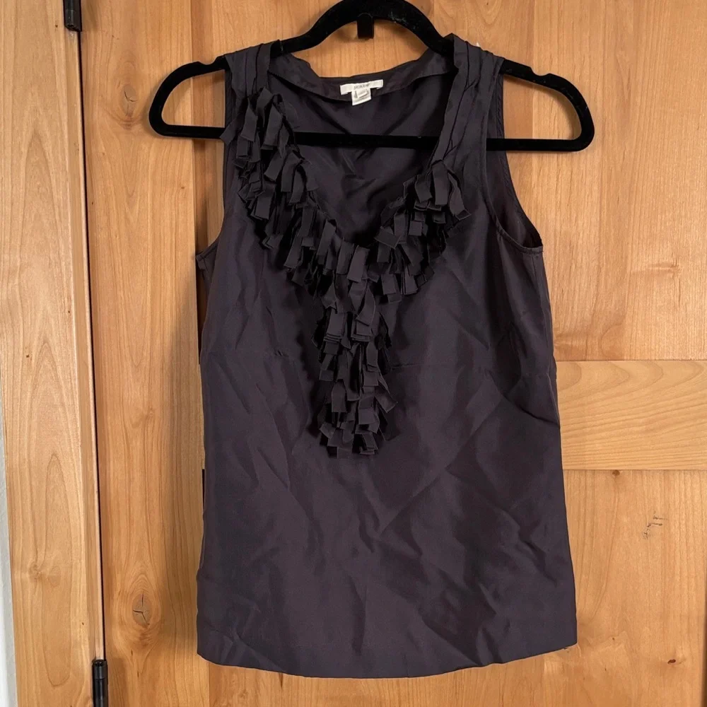 J. Crew Dark Sleeveless Blouse with Ruffle size 0 - Picture 1 of 3